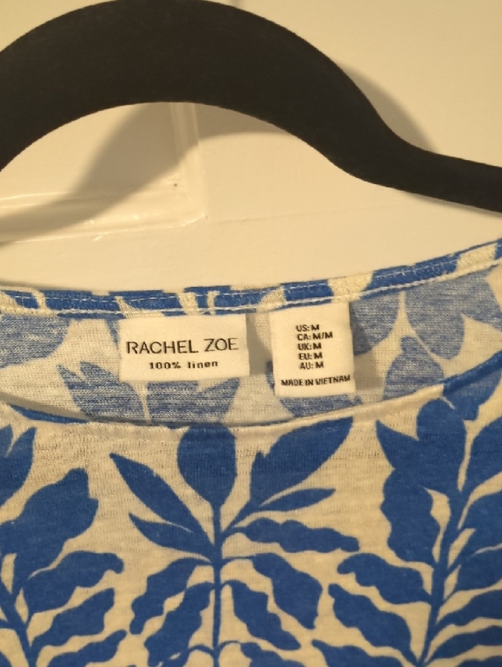 Rachel Zoe Cream Tee with Bold Blue Leaf Print - Picture 2 of 6